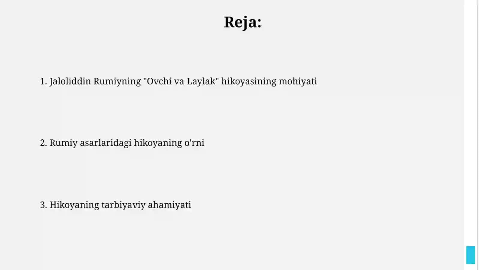 J.Rumiyning ovchi va lochin rivoyatining mohiyati va tarbiyaviy ahamiyati (ichindadir)asariasosida 2