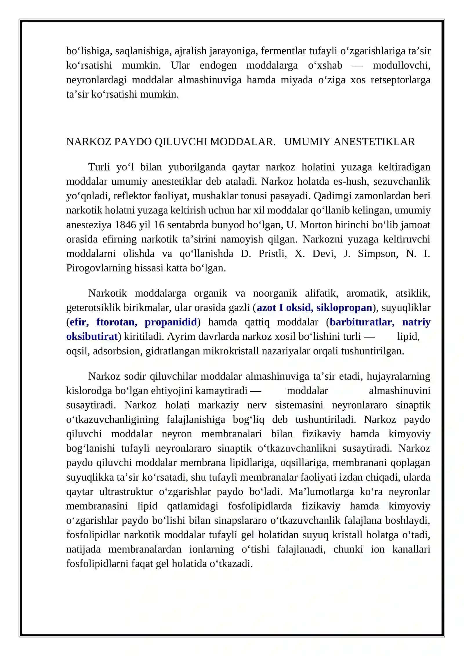 MARKAZIY NERV SISTEMASIGA TA’SIR ETUVCHI MODDALAR 2