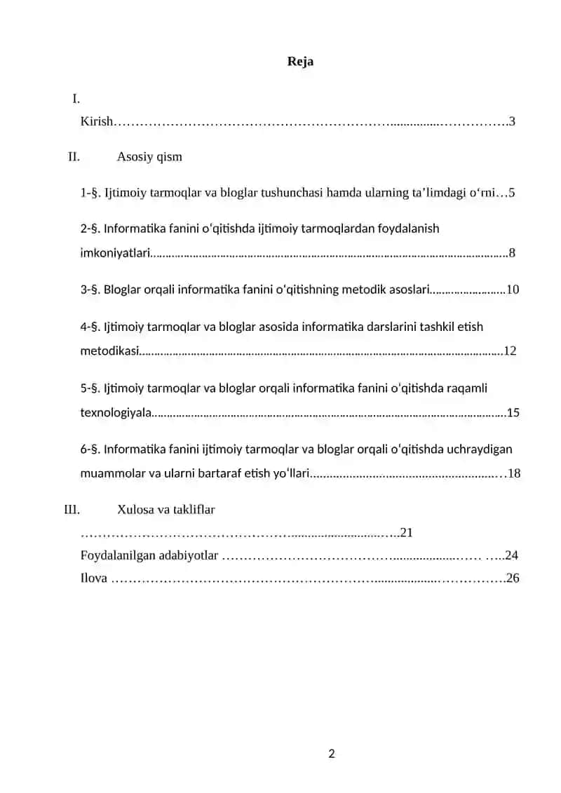 Ijtimoiy tarmoqlar va bloglar orqali informatika fanini o‘qitish  MAVZUSIDA KURS ISHI 2
