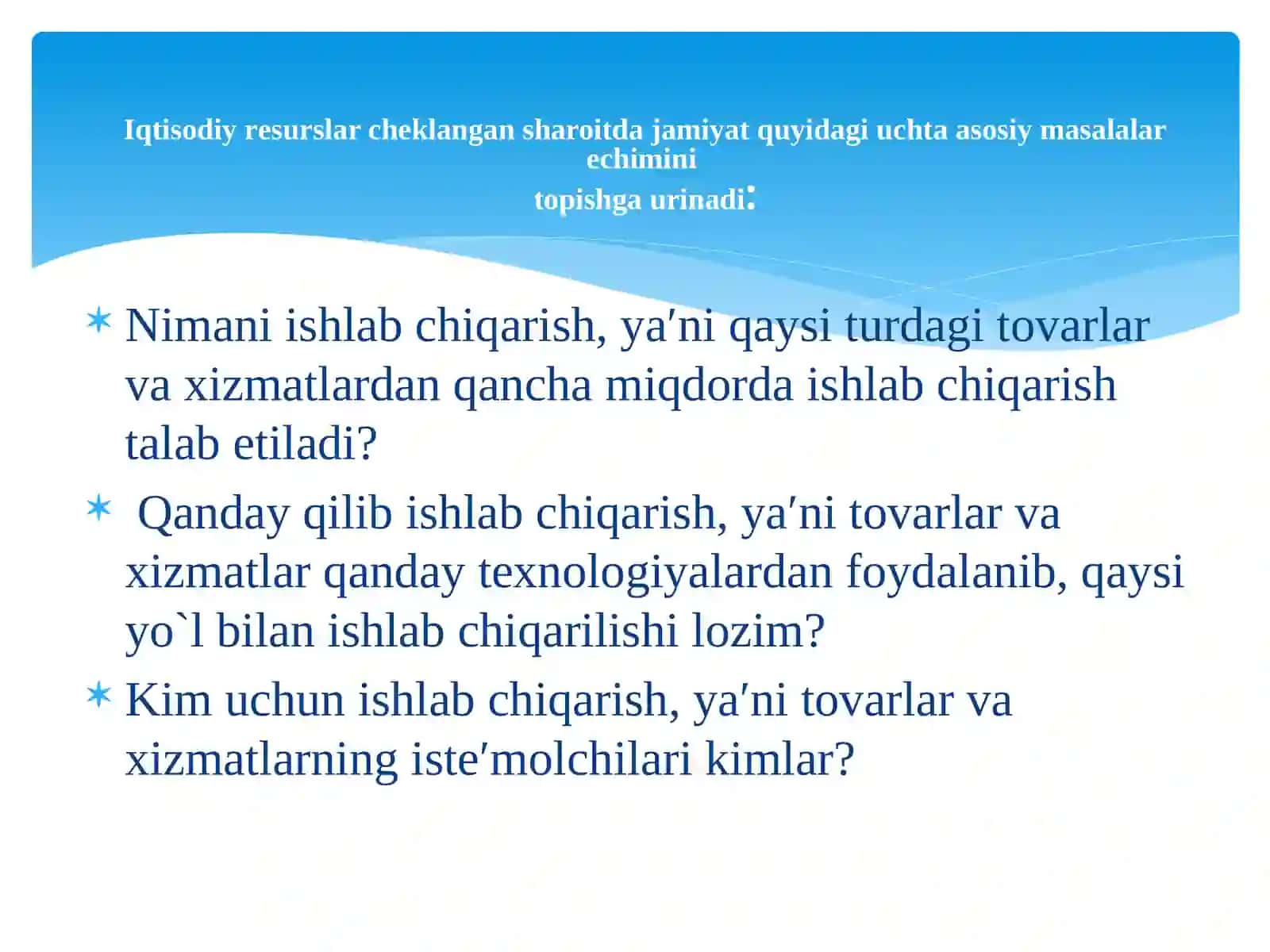 Insoniyatning moddiy ehtiyojlarini maksimal darajada qondirish qo'lida chеklangan resurslardan samarali foydalanish masalalari 2