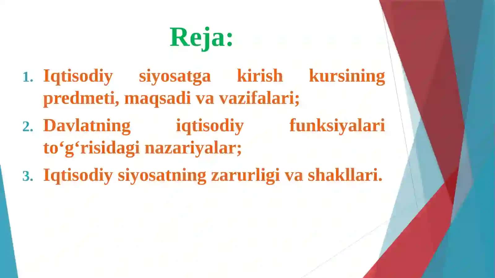 Iqtisodiyot, Bozor va Iqtisodiy Siyosat 2
