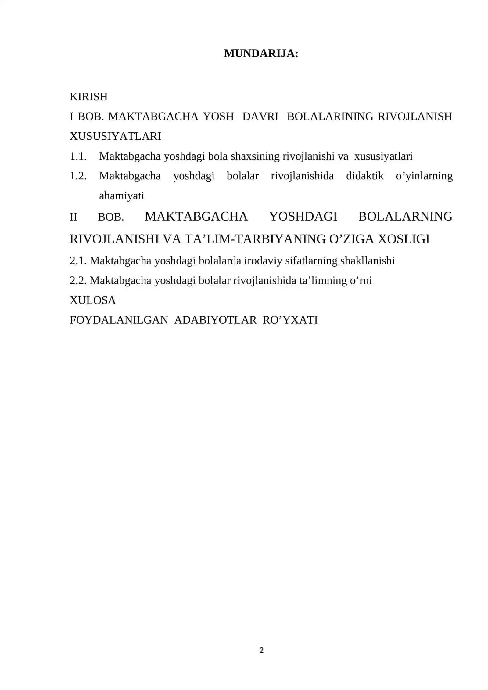 Maktabgacha yoshdagi bolalarning rivojlanishi va ta’lim-tarbiyaning o’ziga xosligi 2