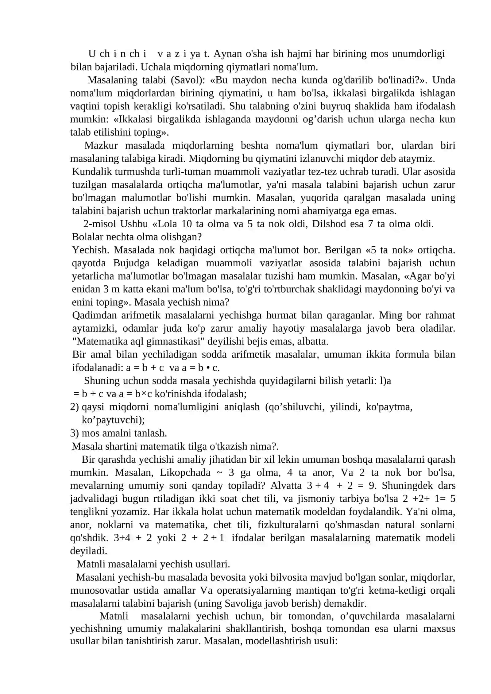 Matnli masala yechish usullari 2