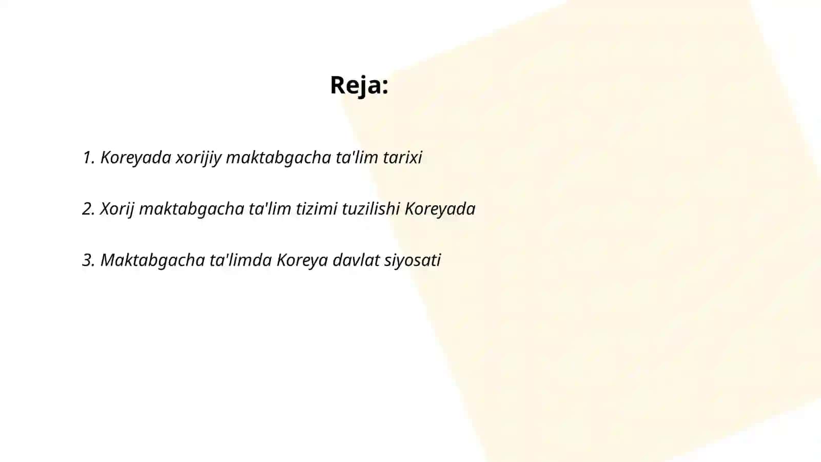 Xorij maktabgacha ta'lim tizimi kareyada 2
