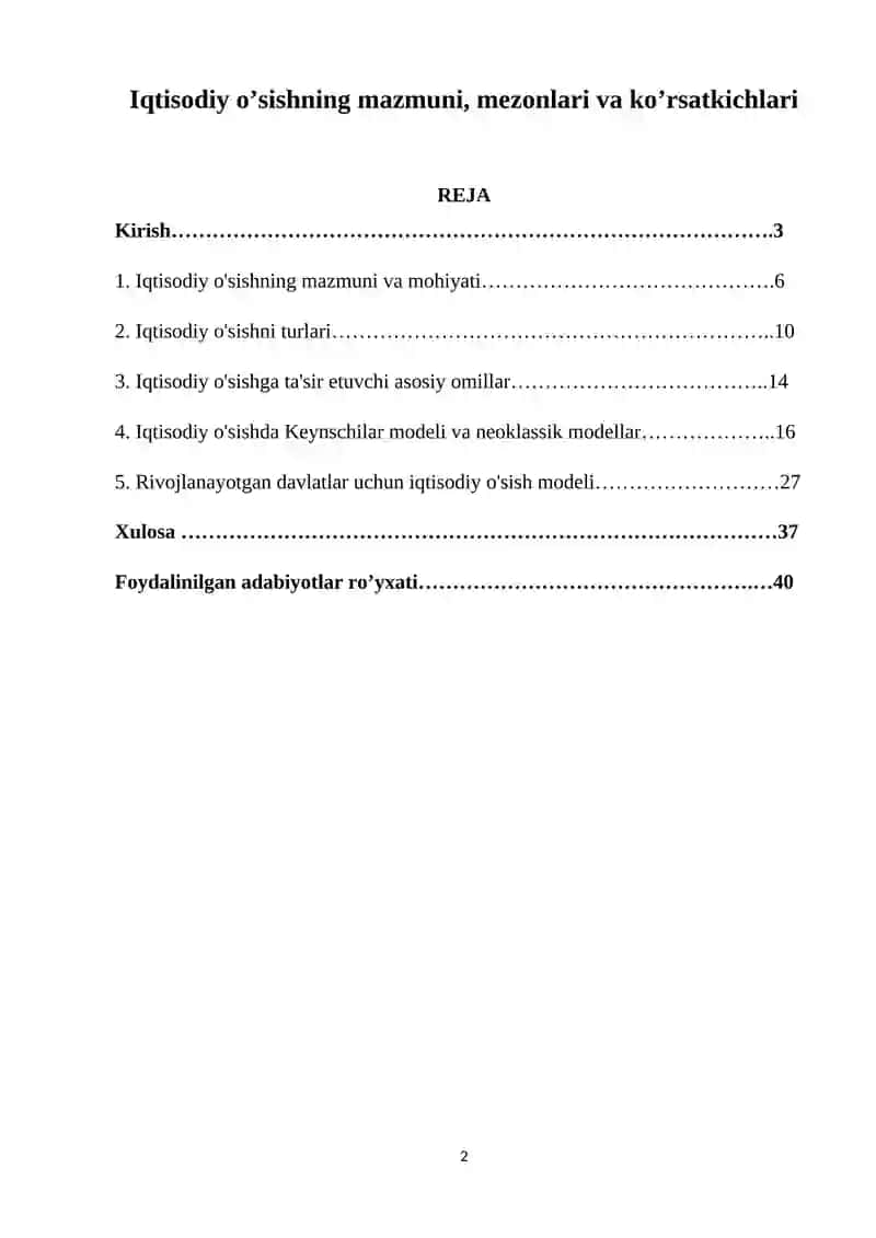 Iqtisodiy o’sishning mazmuni, mezonlari va ko’rsatkichlari 2