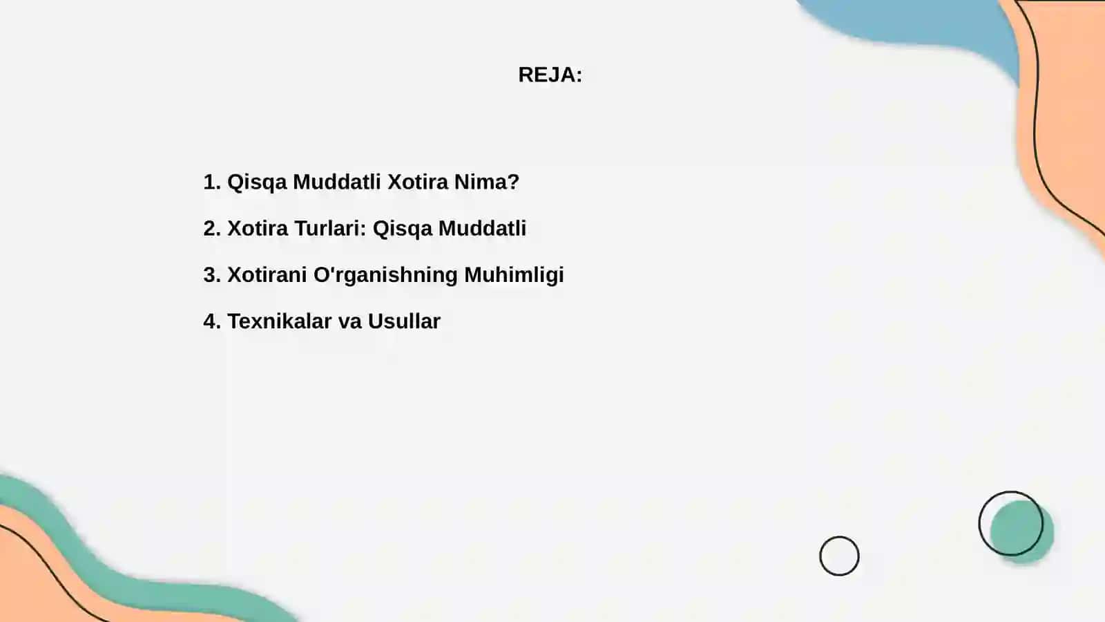 Qisqa muddatli obrazli xotirani ôrganish 2