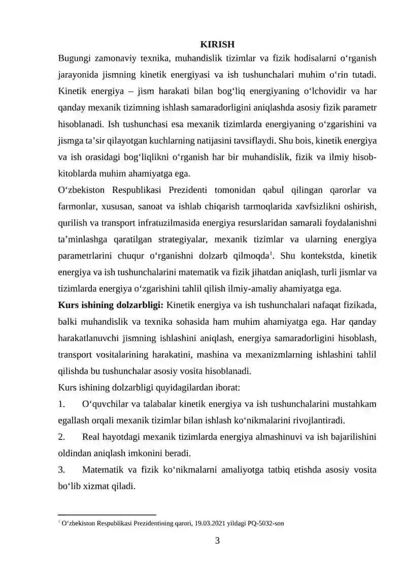 JISMLARNING KINETIK ENERGIYASI VA ISH ORASIDAGI BOG'LIQLIK 2