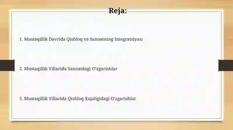 Mustaqillik yillarida qishloq xojaligi va sanoat sohasidagi o'zgarishlar 2