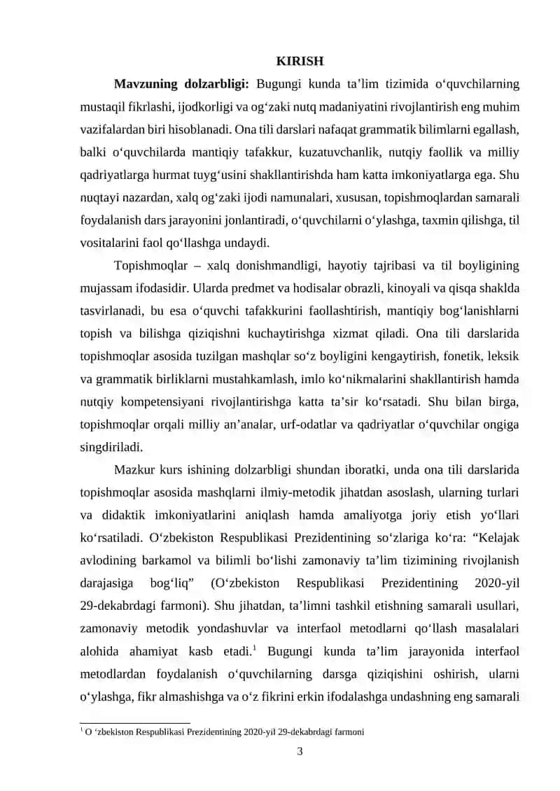 Ona tili darslarida topishmoqlardan foydalanishning metodik tamoyillari va mashq turlari 2