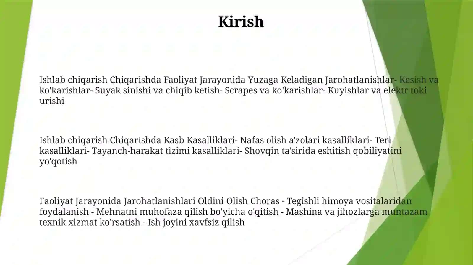Ishlab Chiqarishda Faoliyat Jarayoni Vaqtida Yuzaga Keladigan Jarohatlanishlar Va Kasb Kasalliklari 2