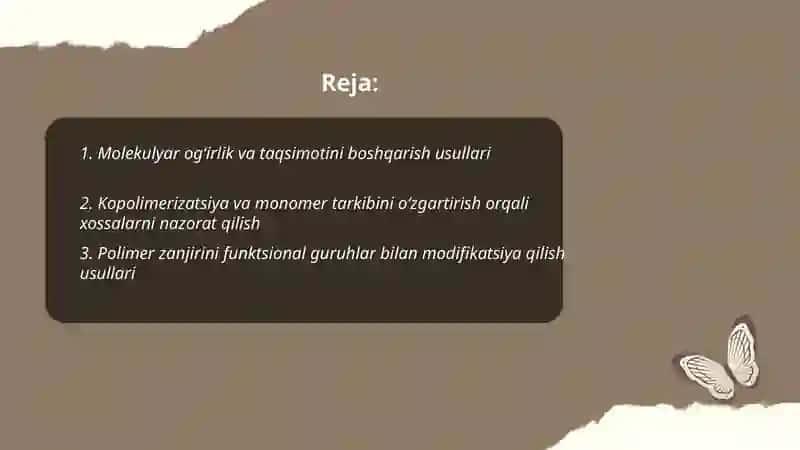 Tola hosil qiluvchi polimerlar xossalarini boshqarish usullari 2