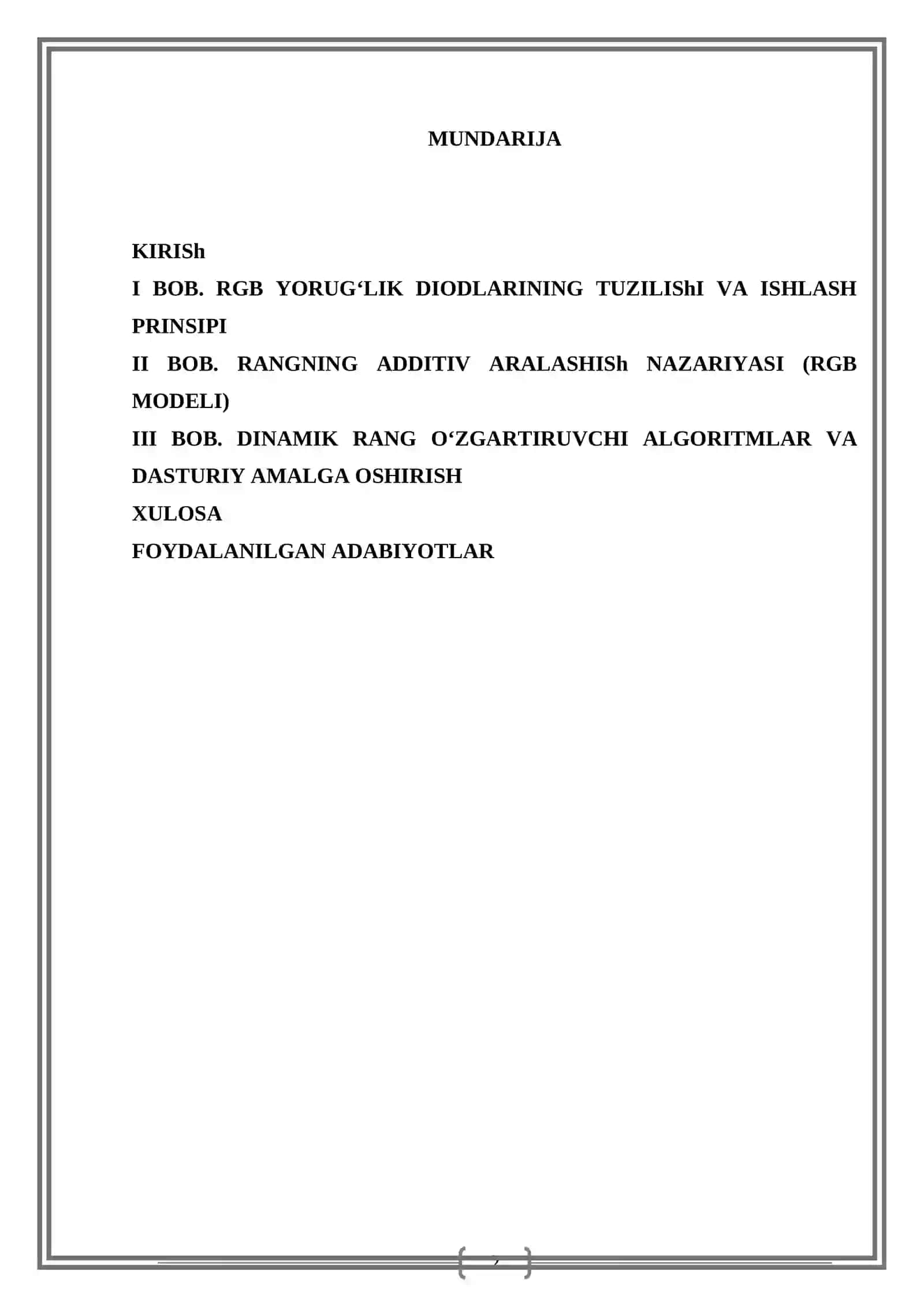 RGB yorug`lik diodlari. Ranglarning additiv aralashishi(red green blue )nazariyasi dinamik rang o`zgartiruvchi algoritm 2