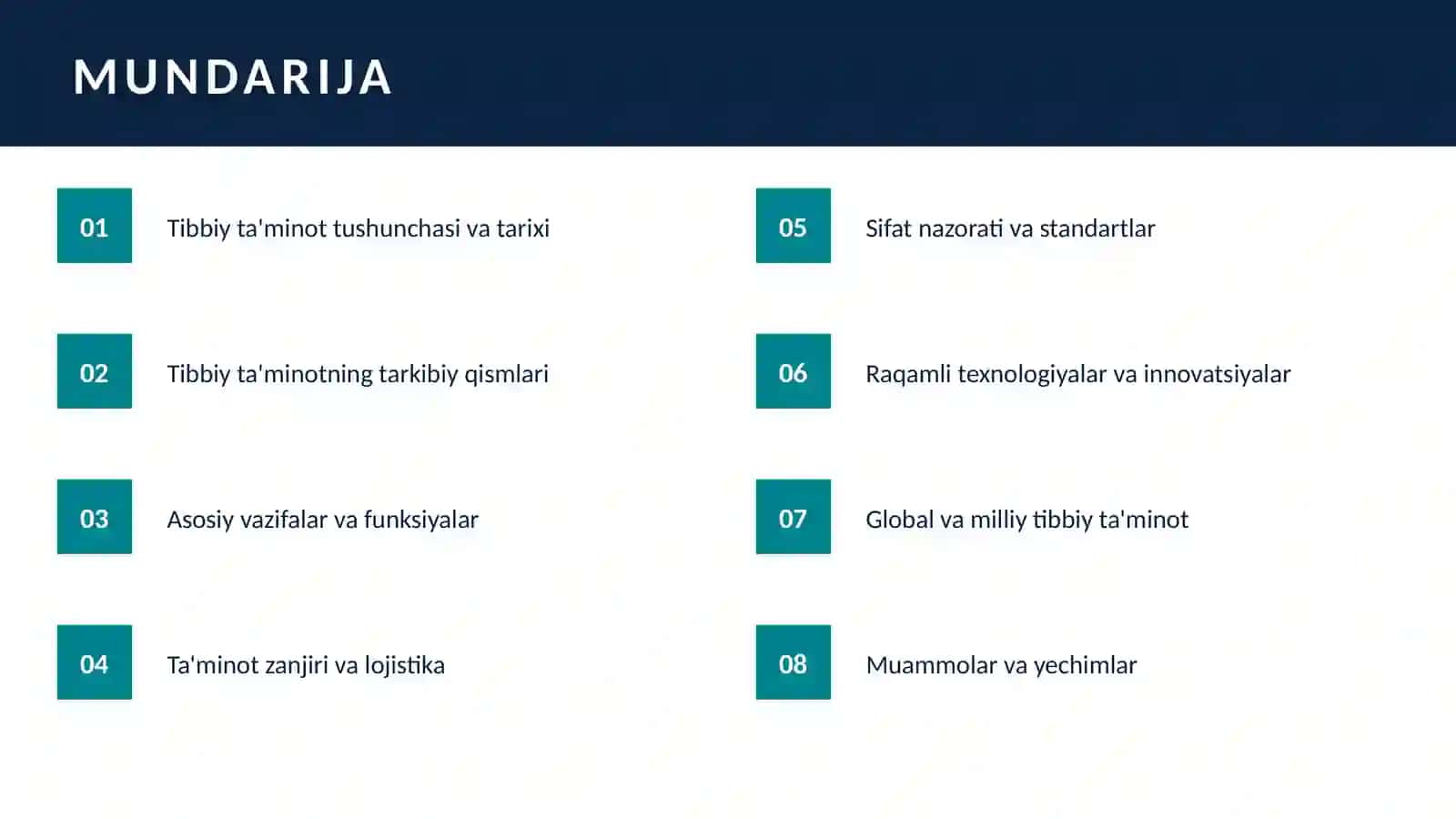 Tibbiy ta'minot va uning asosiy vazifalarini o'rganish 2