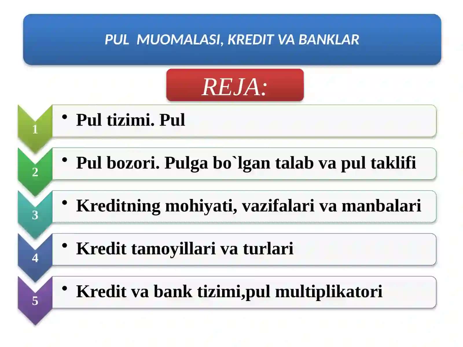 PULMUOMALASI, KREDIT VA BANKLAR 2
