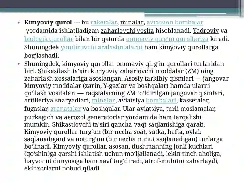 Kimyoviy qurol uni qo’llash usullari va zaharli moddalar tavsifi 2