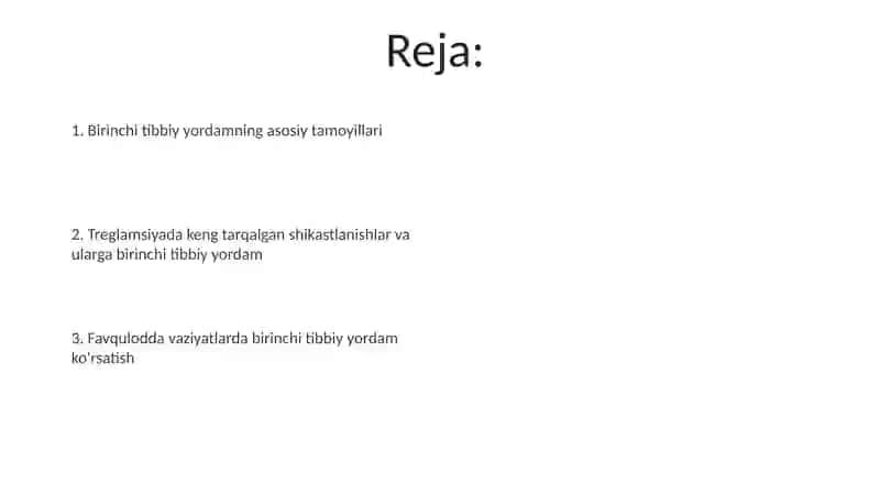 Treglamsiyada birinchi yordam 2