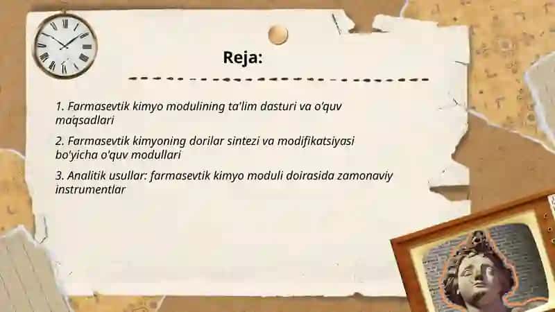 Farmasevtik kimyo modulining farmasevtika sohasidagi o'rni va rivojlanish istiqbollari.Dori vositalari sifati bo'yicha mas'ul mutaxassislar 2