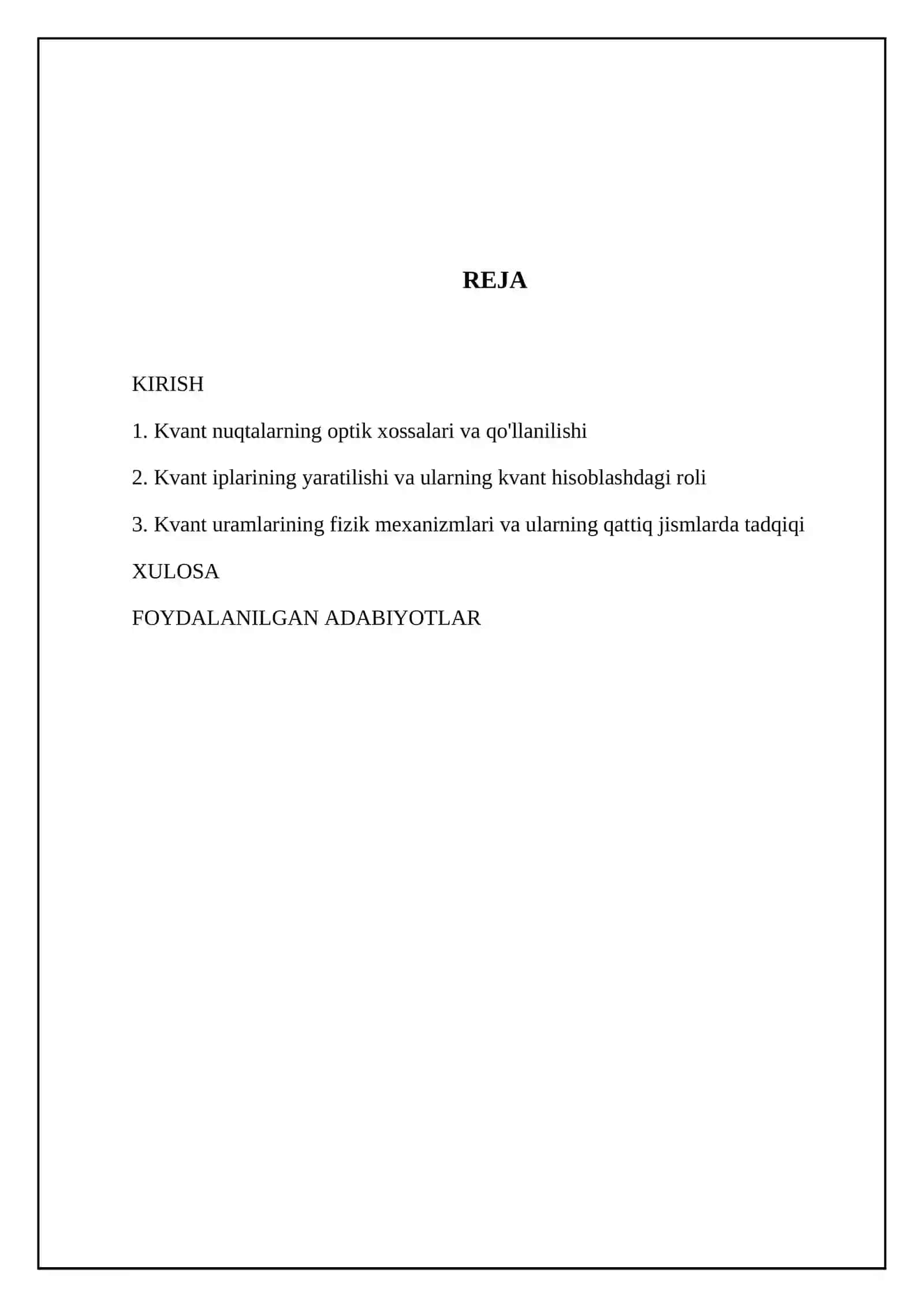 KVANT NUQTALARNING OPTIK XOSSALARI VA QO'LLANILISHI 2