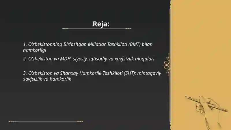 O'zbekistoning xalqaro tashkilotlar bilan hamkorlik aloqalari 2
