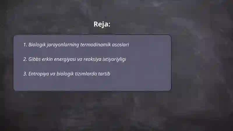 Biologik jarayonlar termodinamikasi 2