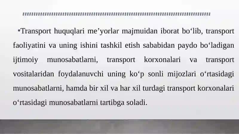 Transportdatashishni boshqarish va transport tizimining huquqiy va me’yoriy asoslari 2