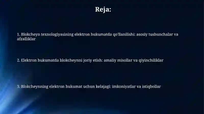 Elektron hukumat tizimida blokcheyn texnologiyasining qo‘llanishi 2