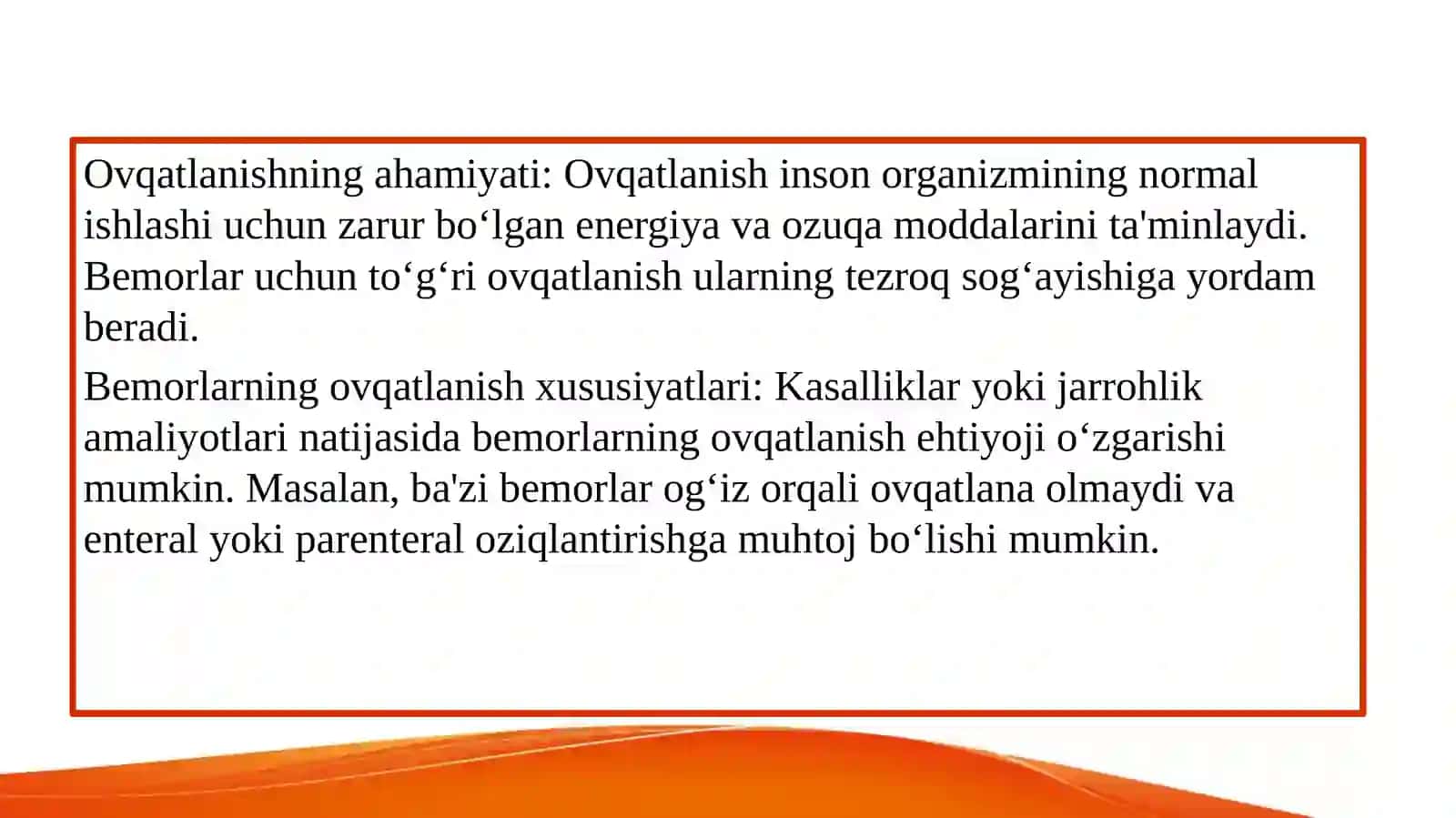 Bemorlarni ovqatlanishida hamshiralik parvarishi 2