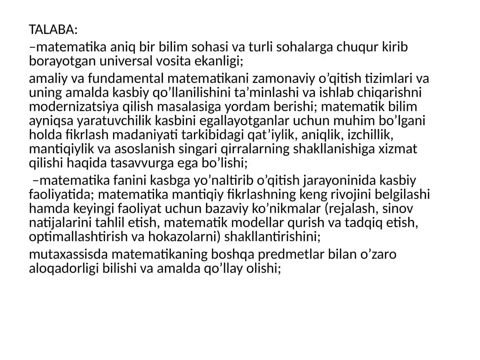 Matematika fanining kasbiy yonaltirib o'qitish jarayoni 2