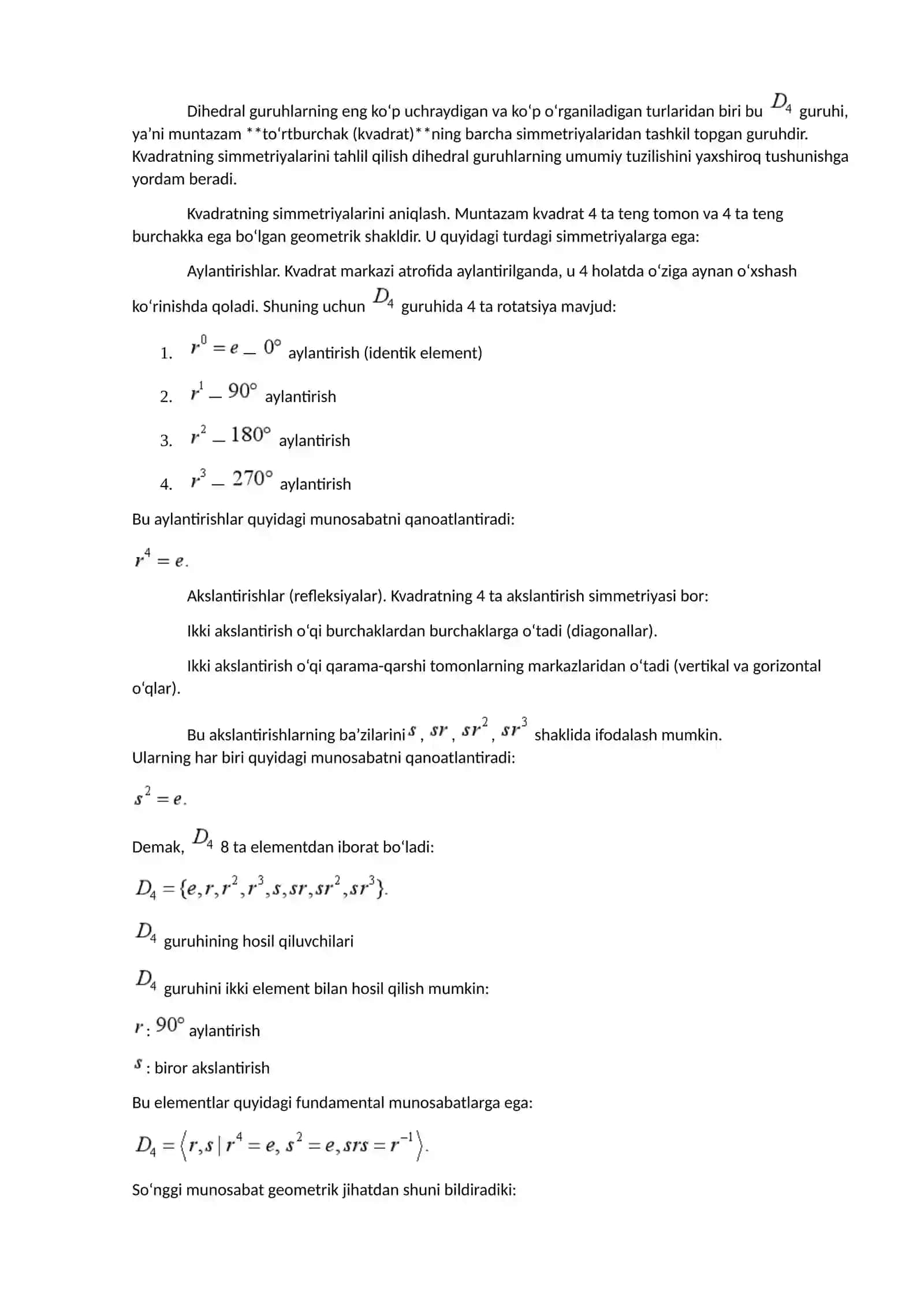 Dihedral guruhlar 2