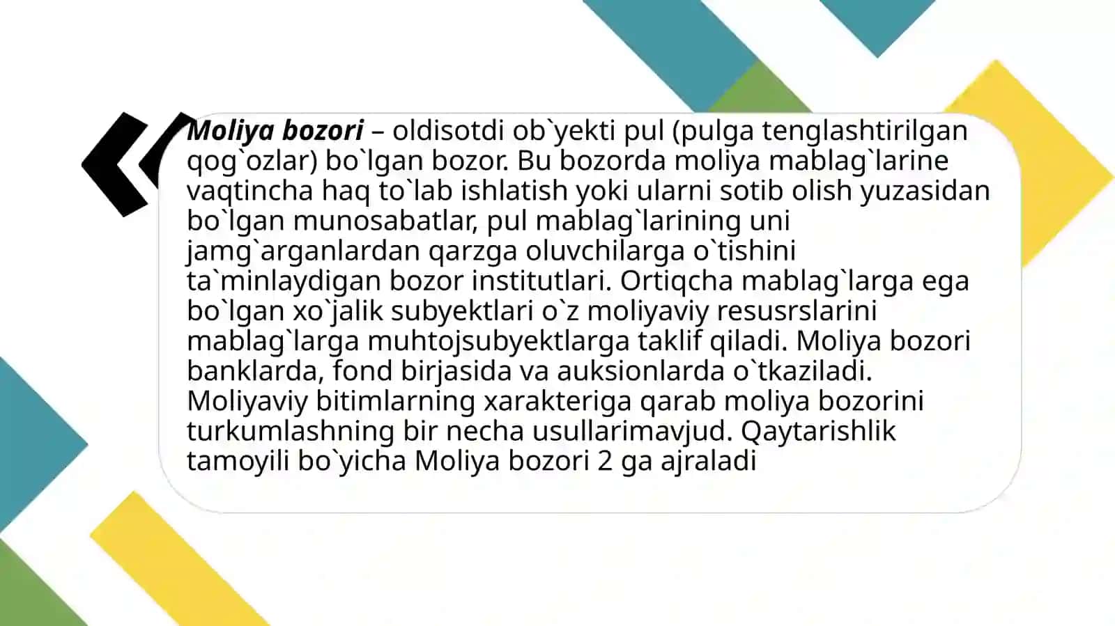 Moliya bozorlari va foiz stavkalari 2