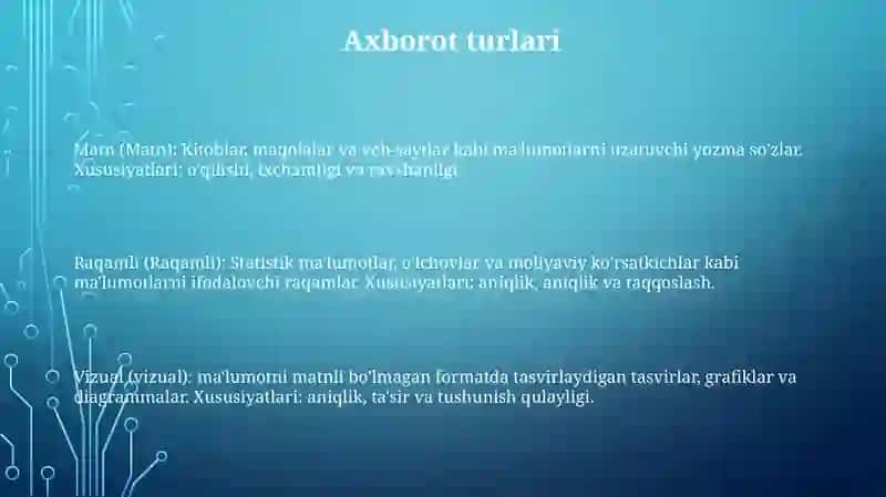 Axborot Turlari Va Xususiyatlari 2