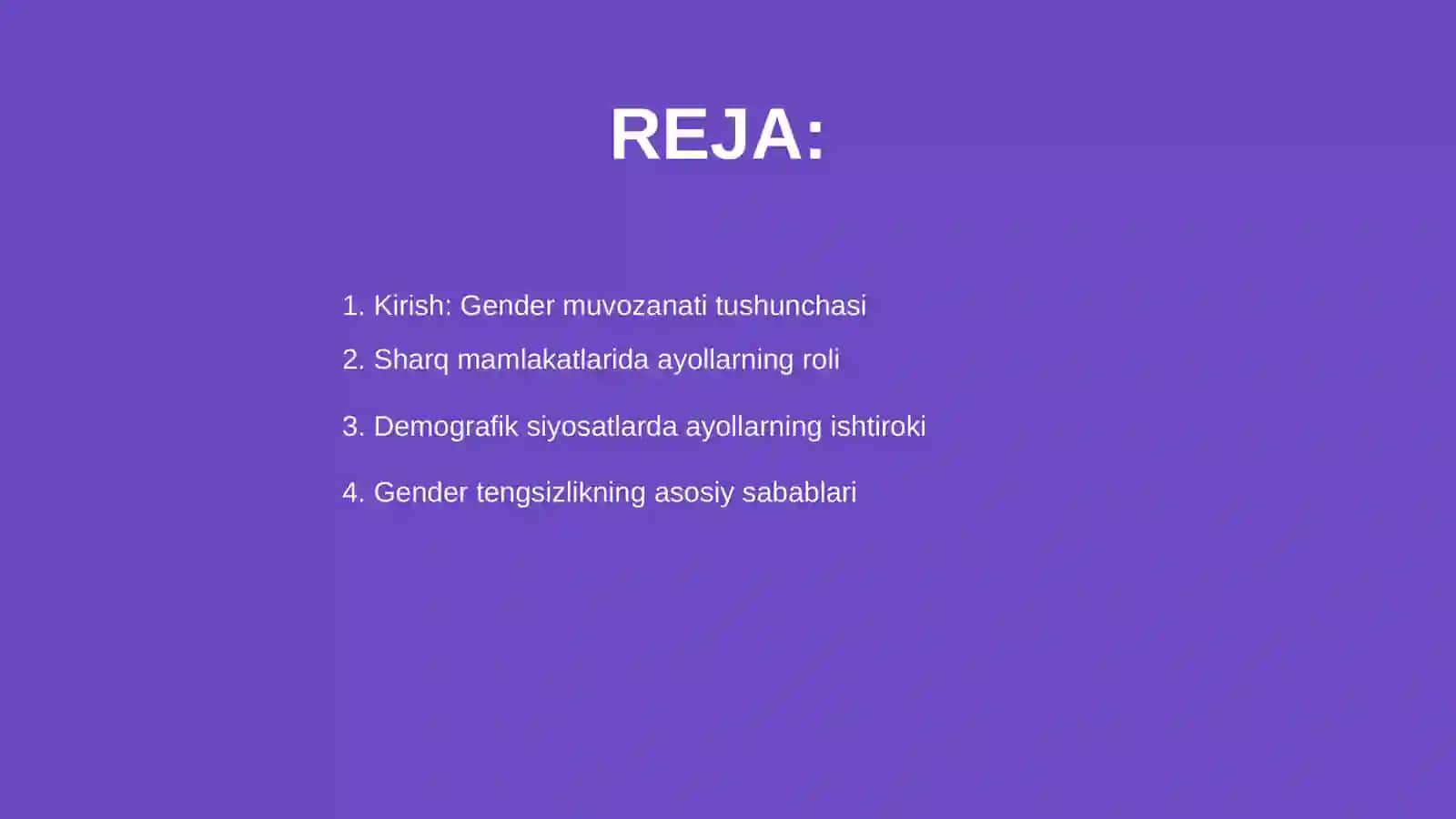 Gender muvozanati va ayollarning demografik siyosatda ishtiroki masalalari 2