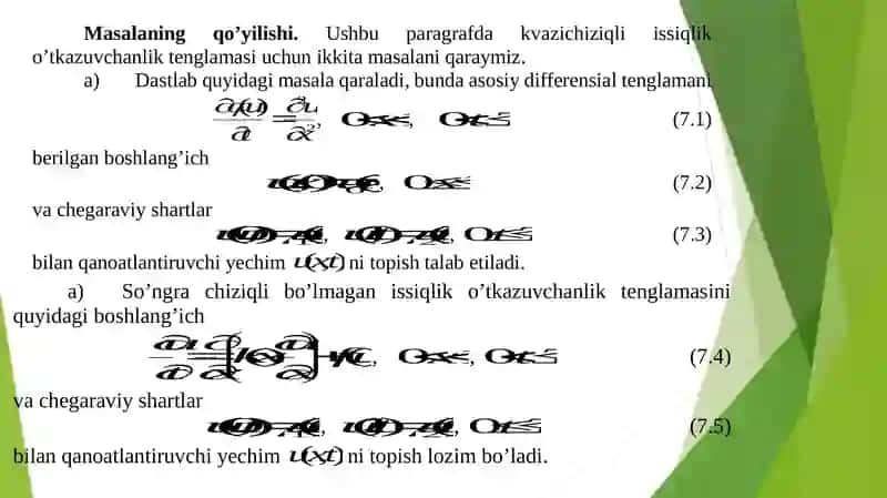 CHIZIQSIZ ISSIQLIK O’TKAZUVCHANLIK TENGLAMASI UCHUN AYIRMALI SXEMALAR 2