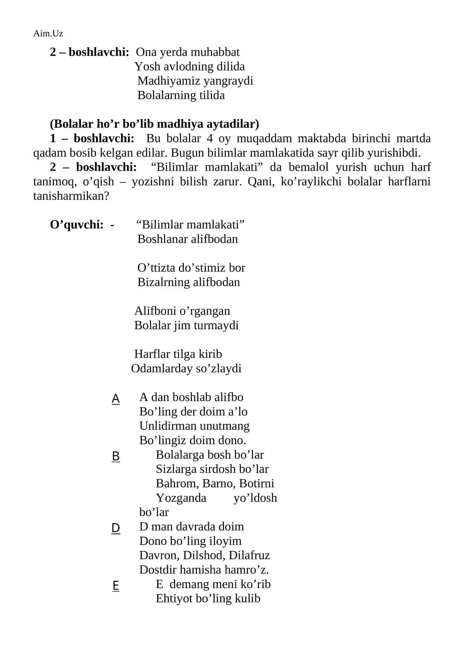 ALIFBE BAYRAMI SENARIYSI 2