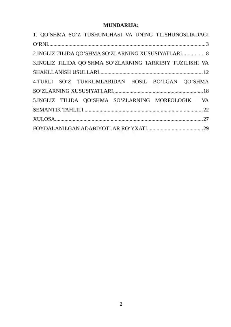 TURLI SO‘Z TURKUMLARIDAN HOSIL BO‘LGAN QO‘SHMA SO‘ZLAR: INGLIZ TILIDA MORFOLOGIK VA SEMANTIK TAHLIL 2