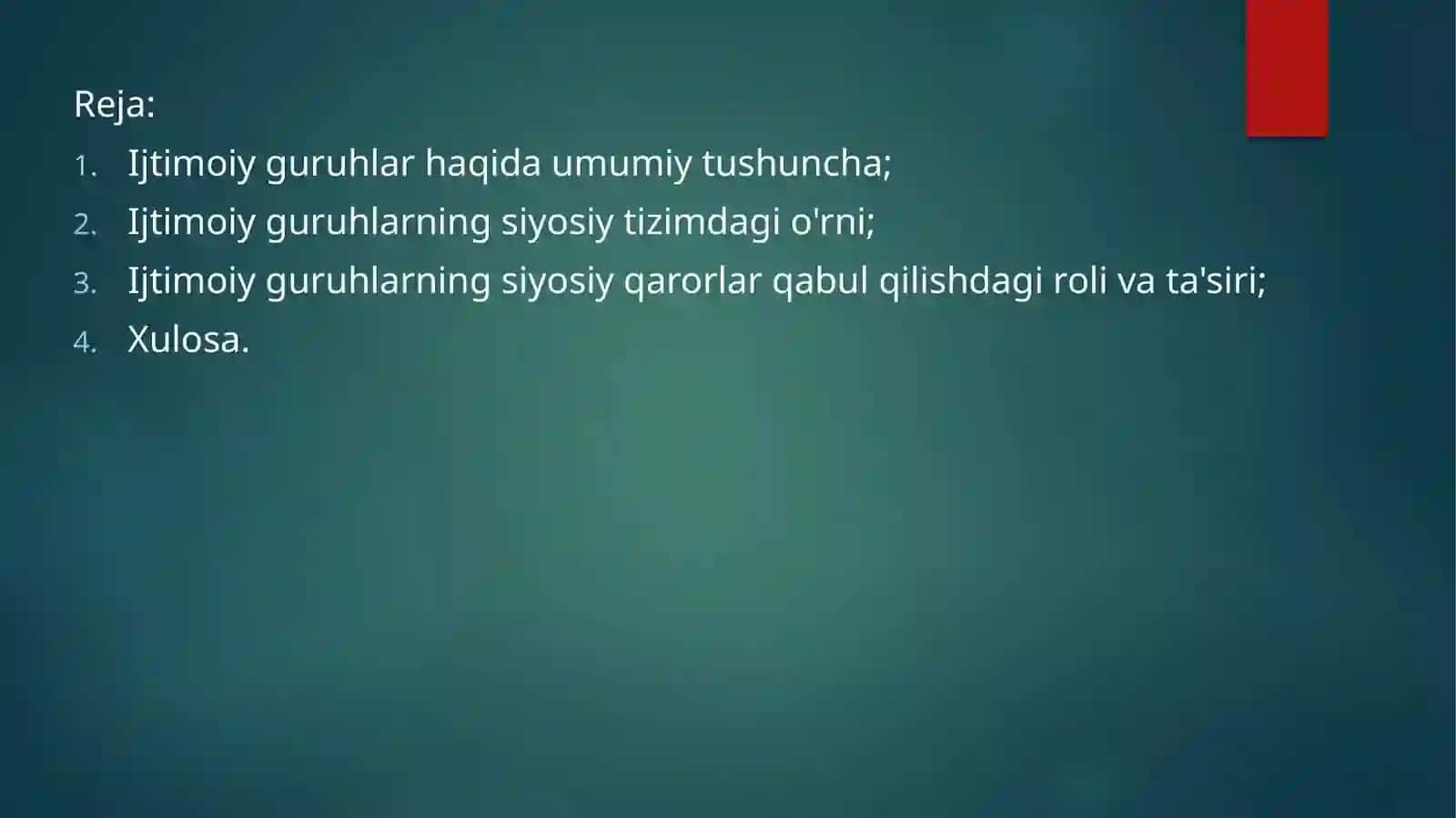 Individ va ijtimoiy guruhlar siyosiy jarayonlarning subekti sifatida 2