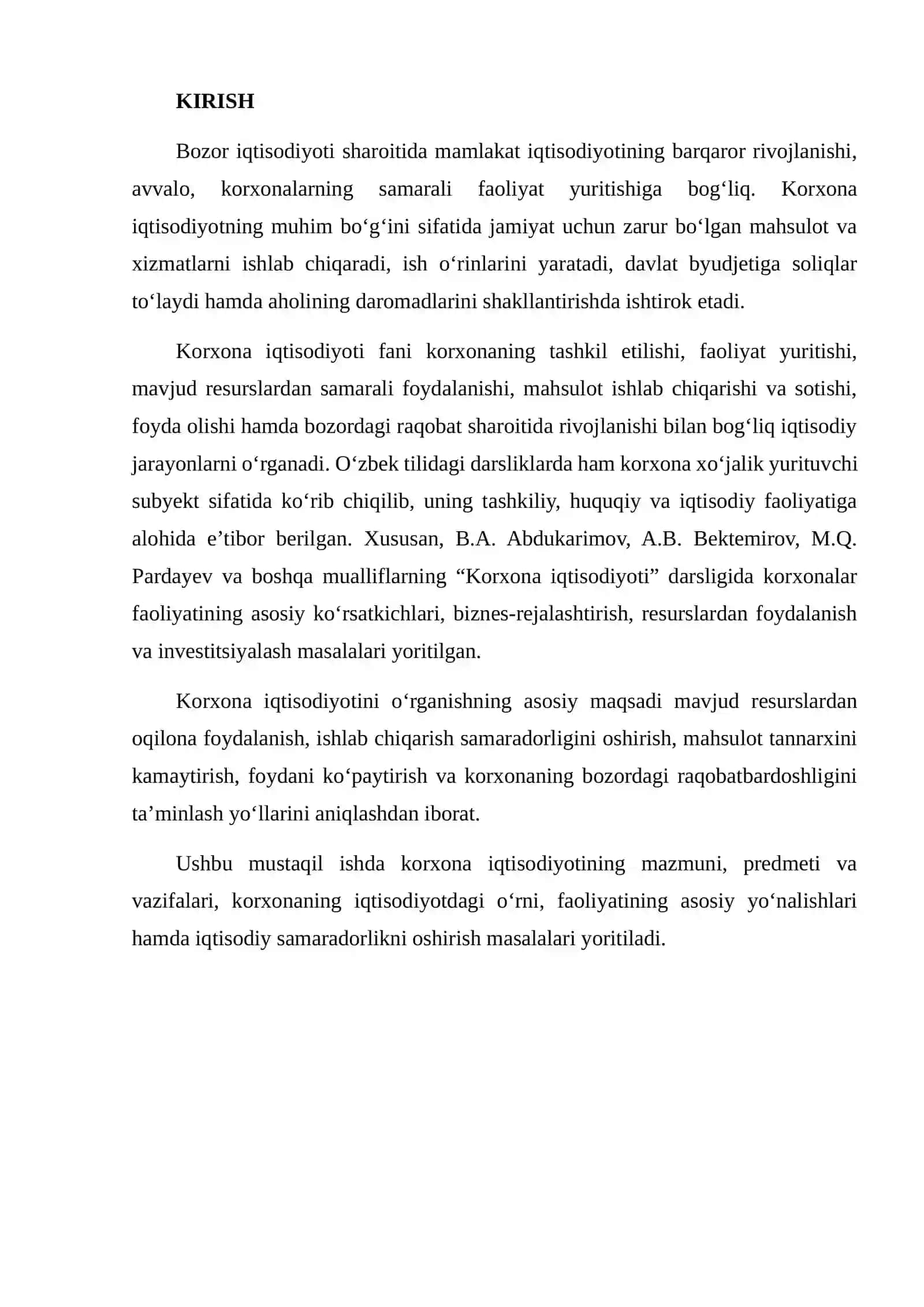 Korxona iqtisodiyoti fanining mazmuni va mohiyati 2