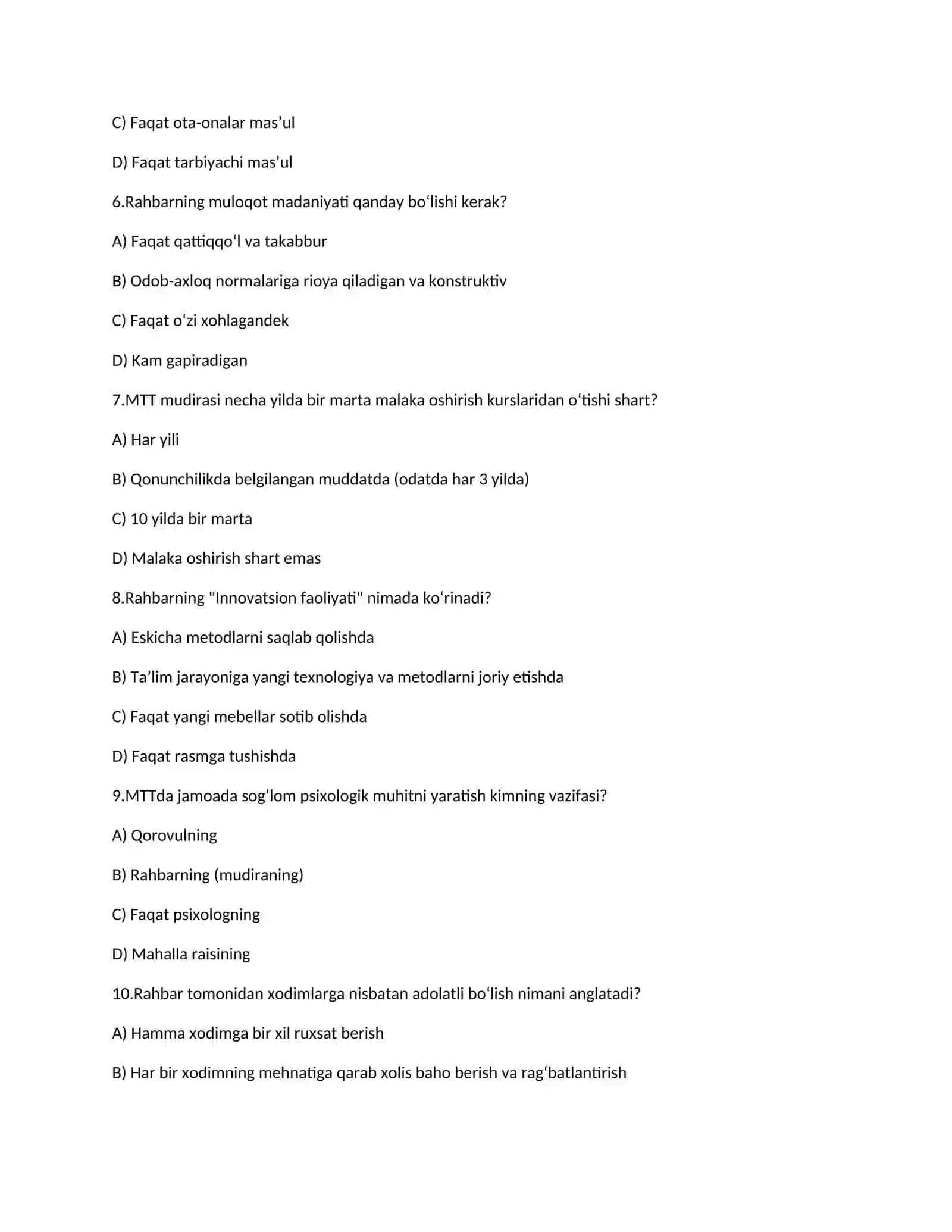 Maktabgacha ta'lim tashkiloti rahbariga qòyiladigan talablar 2
