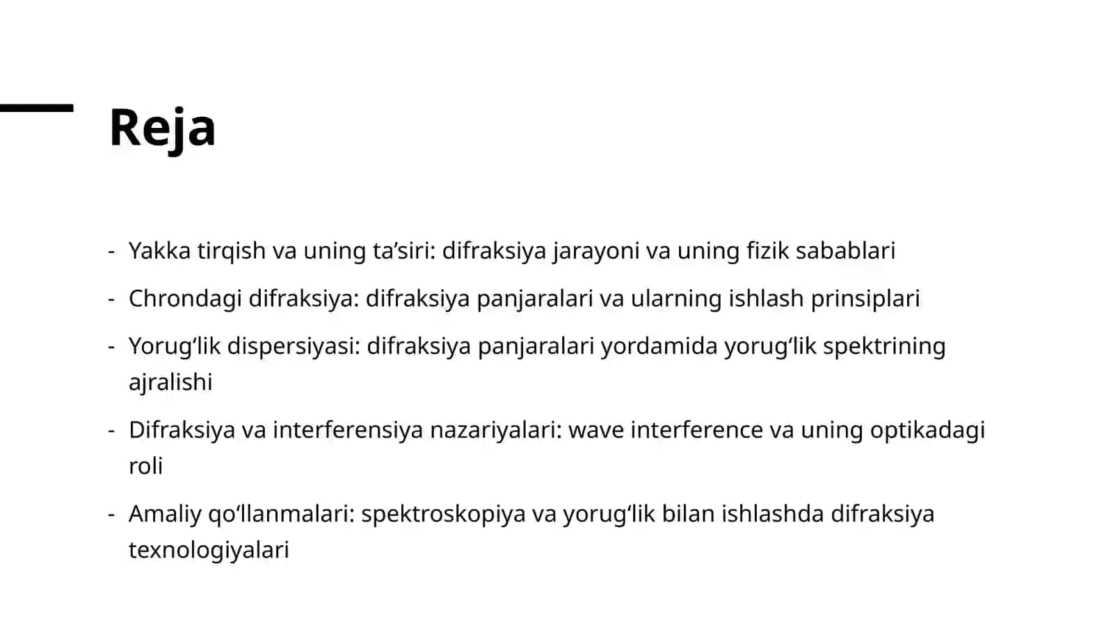 Yakka tirqish va chrondagi difraksiya Difraksion panjara Yoruglikning dispensiyasi 2