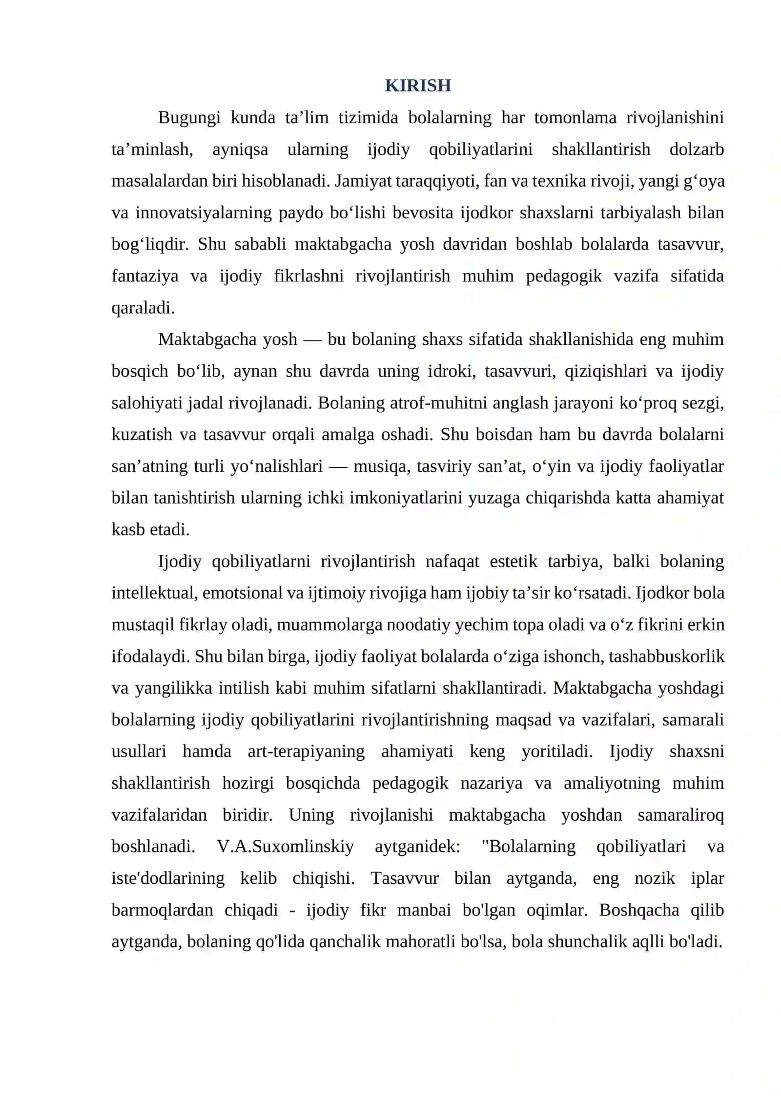 Bolalarning ijodiy qobiliyatini baholash mezonlari va rivojlantirish usullari (diagnostika) 2