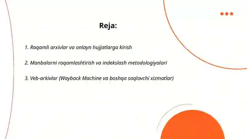 Raqamli arxivlar va onlayn hujjatlarga kirish 2