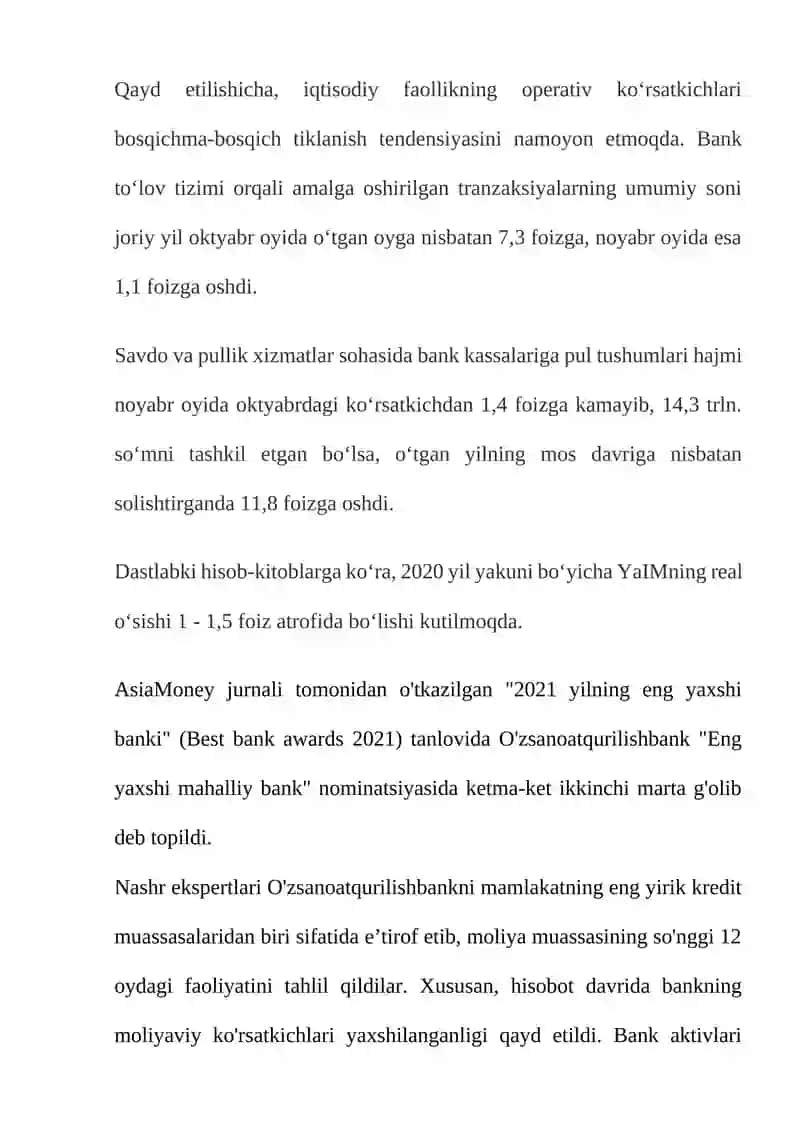 SANOAT QURILISH BANK IQTISODIY KO'RSATKICHLARI 2