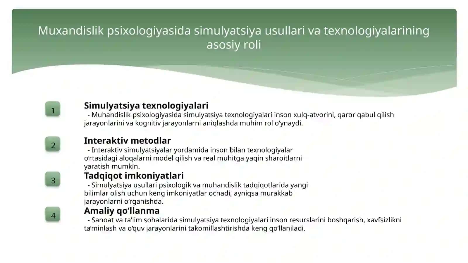 Muxandislik psixologiyasida simulyatsiya usullari va texnologiyalarining asosiy roli 2
