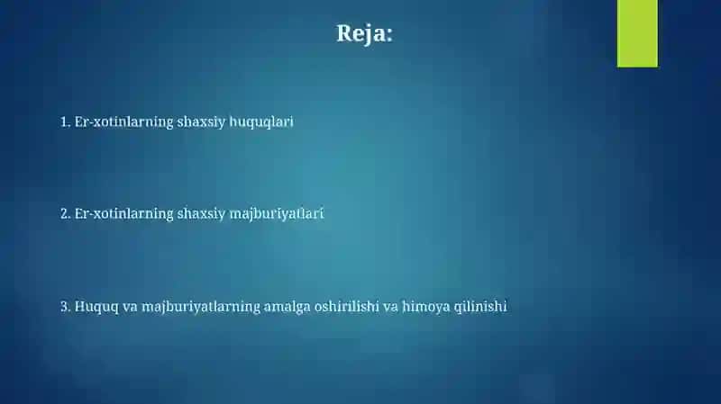 Er-xotinning shaxsiy huquqvamajburiyatlari 2
