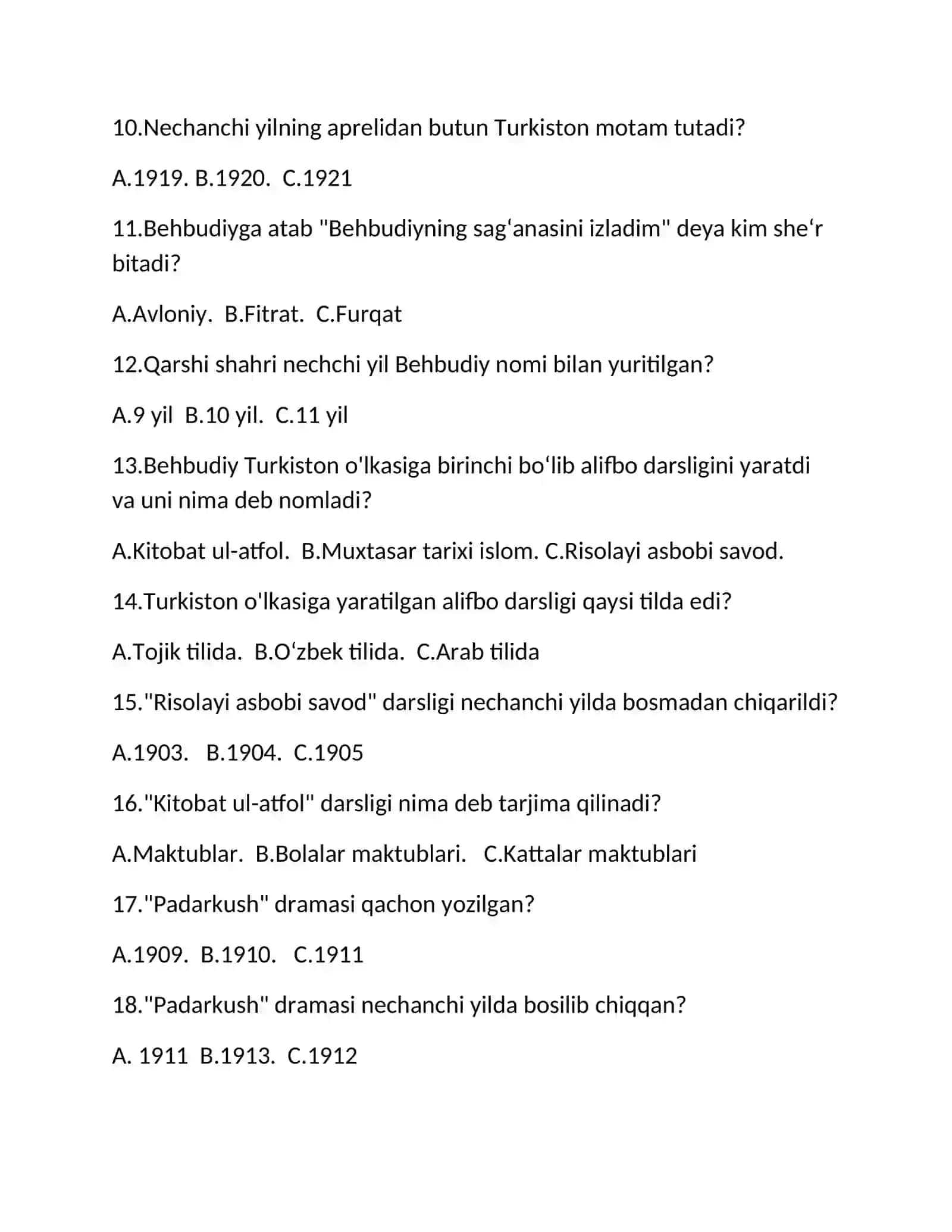 Testlar Behbudiy 2