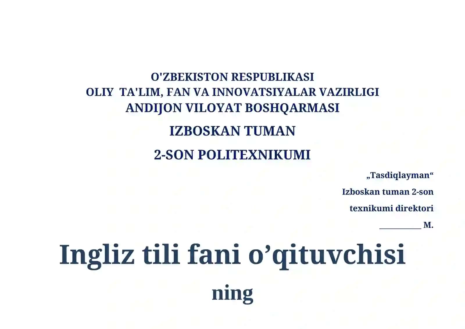 INGLIZ TILI FANIDAN YANGI ISHCHI O'QUV DASTUR 2