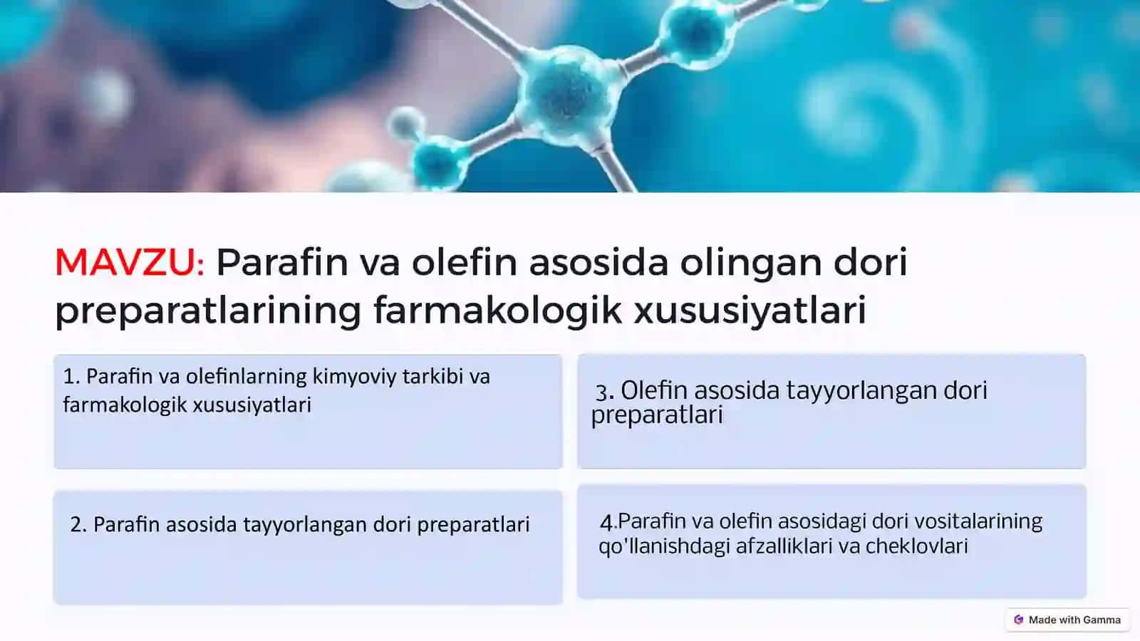 Parafin va olefin asosida olingan dori preparatlarining farmakologik xususiyatlari 2