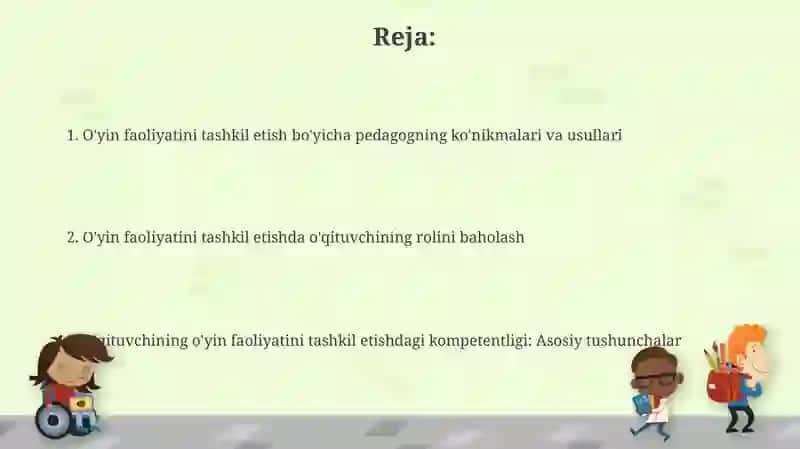O'yin faoliyatini tashkil etish 2
