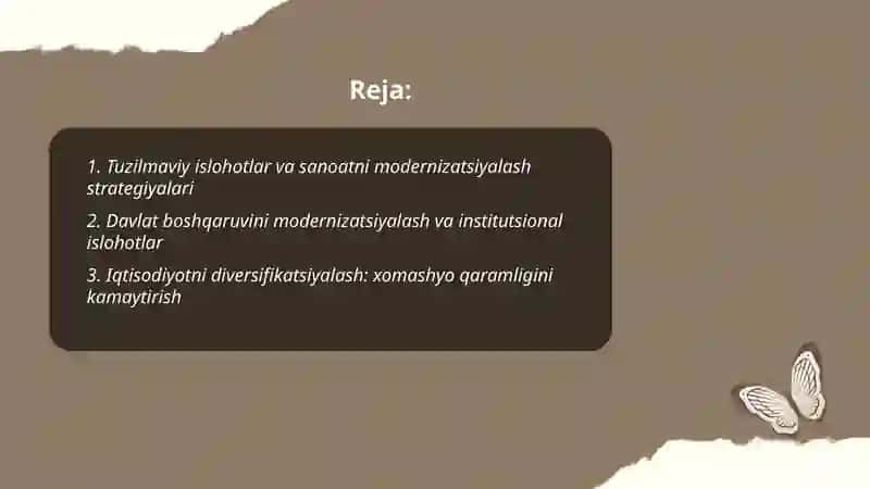 Tuzilmaviy siyosat va iqtisodiyotni modernizatsiyalash 2