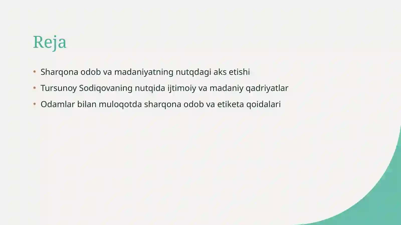 Tursunoy sodiqovaning nutqida sharqona odob masalalarining aks etishi 2